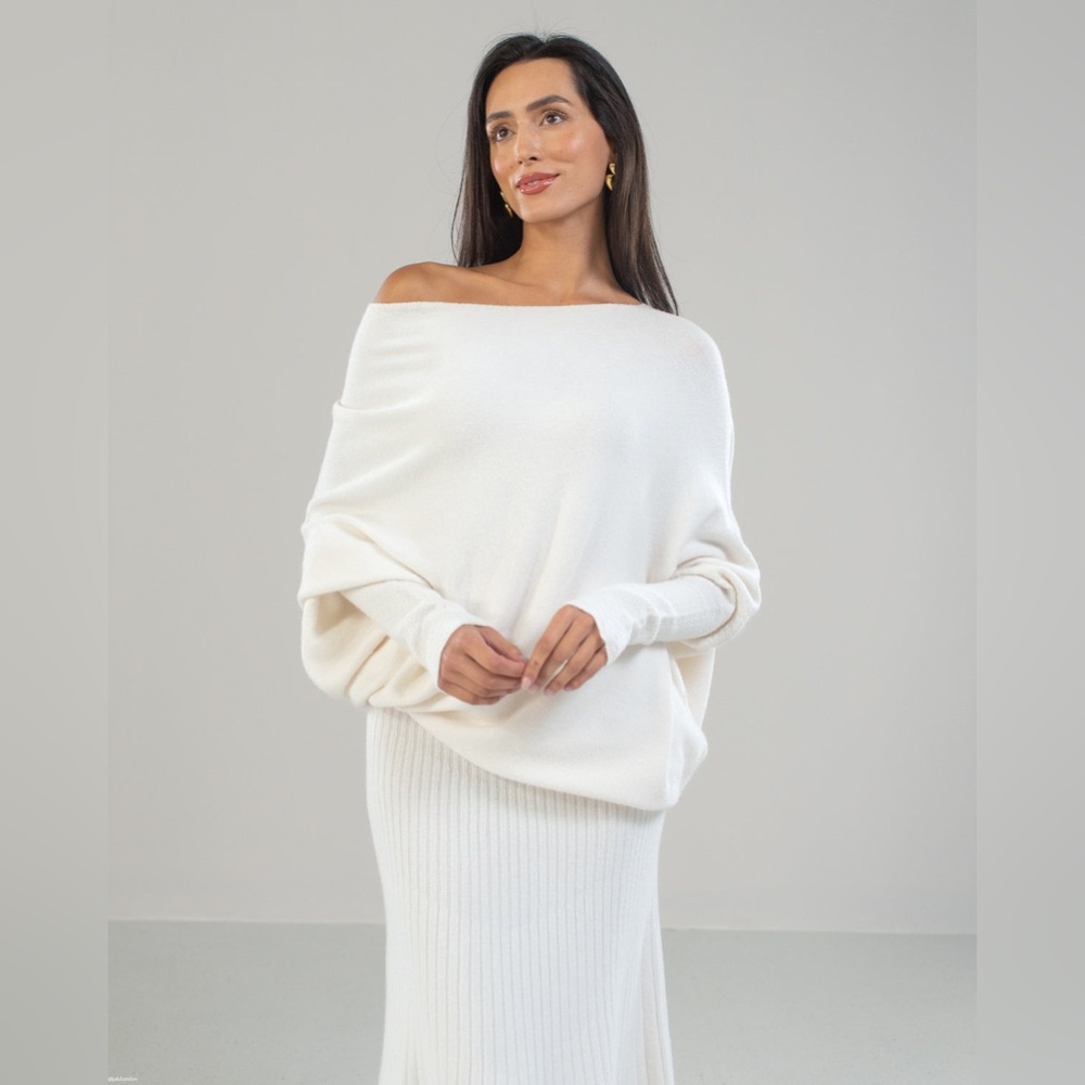 Jaki London Asymmetric Draped Sweater Ivory